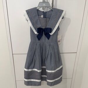 Bonnie Jean Navy and White Sailor Dress with Bow